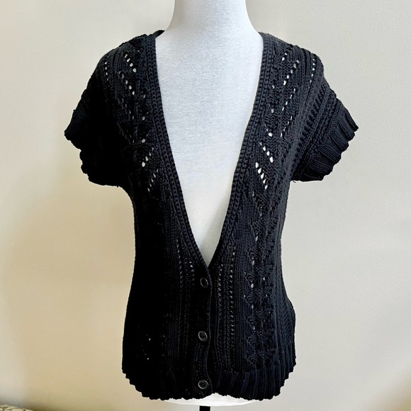 NWOT~American Eagle~Cropped Knit Sweater~Size L~Black~Cotton - Picture 7 of 9